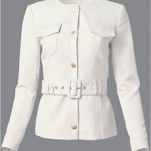 Belted crew neck jacket